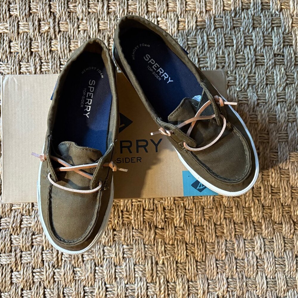 Sperry Women's Lounge Away 2 slip-on sneakers in olive cotton twill